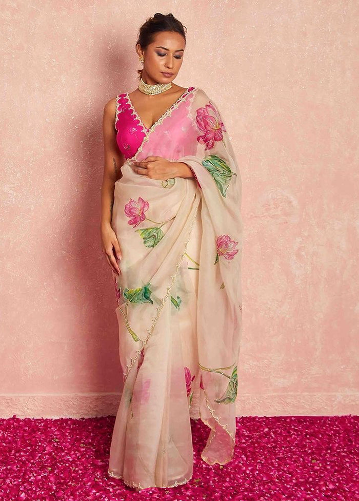 White Spun Silk Saree With Blouse Piece