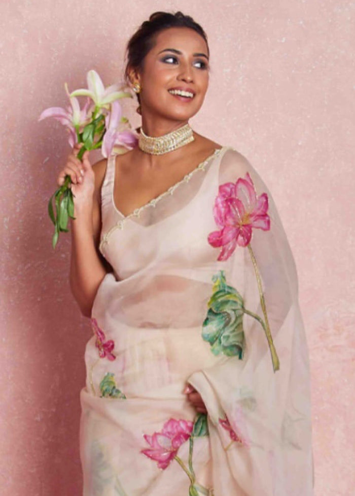 White Spun Silk Saree With Blouse Piece