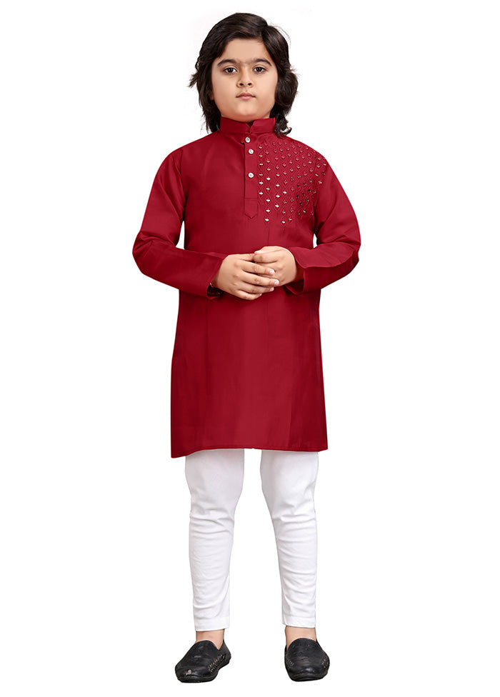 Maroon Viscose Kurta Pajama Set