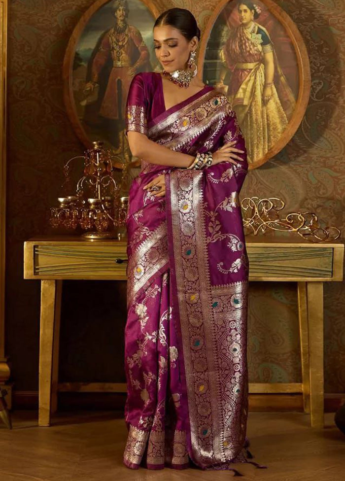 Wine Spun Silk Saree With Blouse Piece