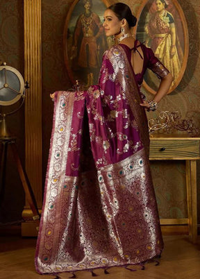 Wine Spun Silk Saree With Blouse Piece