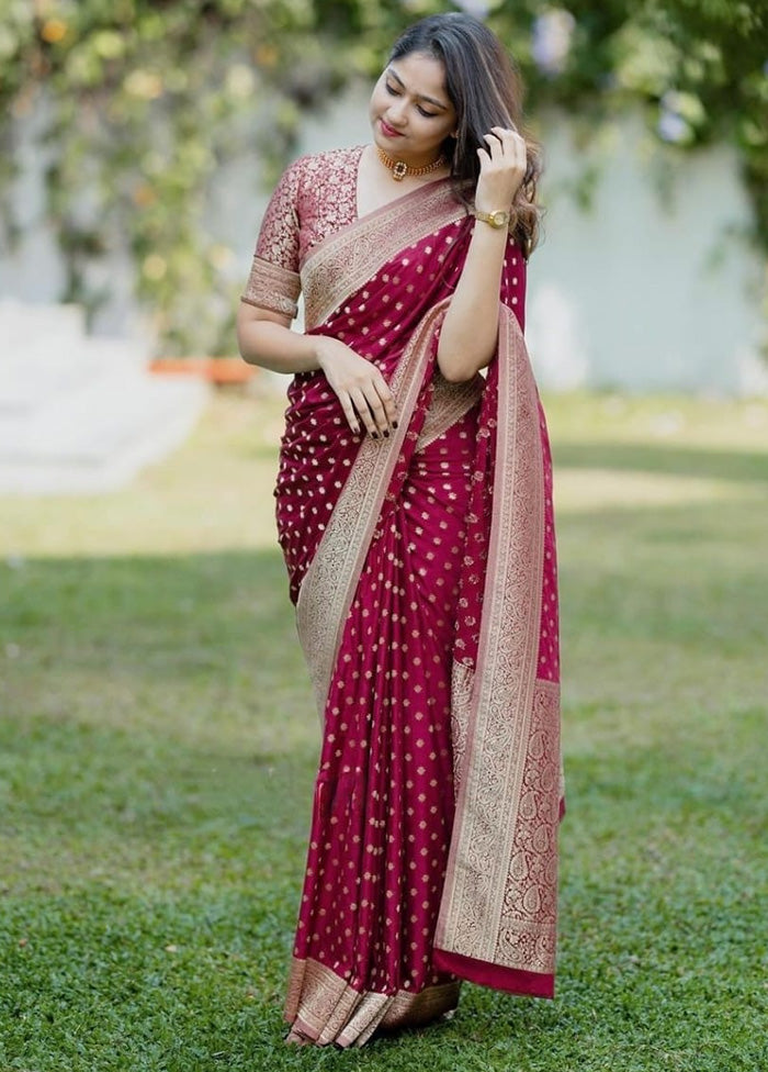 Maroon Spun Silk Saree With Blouse Piece