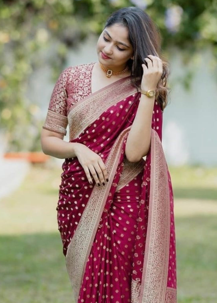 Maroon Spun Silk Saree With Blouse Piece