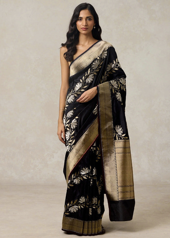 Black Spun Silk Saree With Blouse Piece