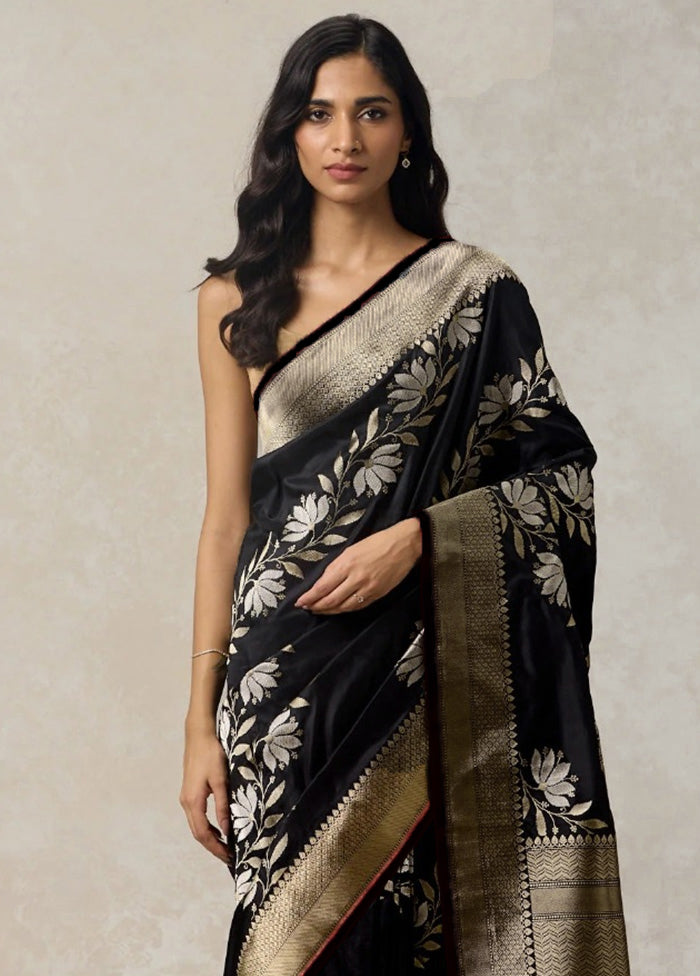 Black Spun Silk Saree With Blouse Piece
