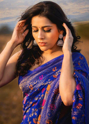 Blue Spun Silk Saree With Blouse Piece