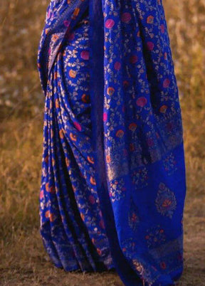 Blue Spun Silk Saree With Blouse Piece