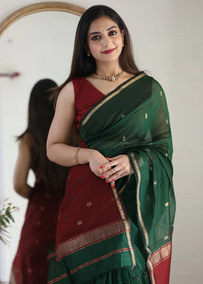 Green Spun Silk Saree With Blouse Piece