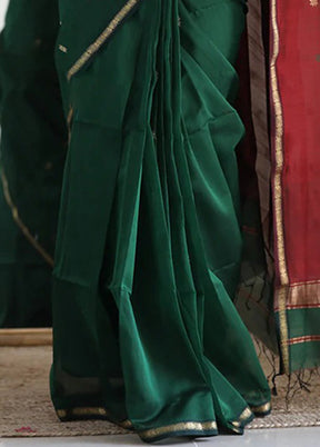 Green Spun Silk Saree With Blouse Piece