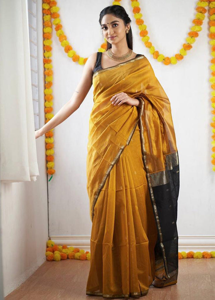 Yellow Spun Silk Saree With Blouse Piece