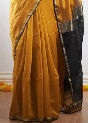 Yellow Spun Silk Saree With Blouse Piece