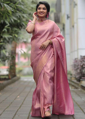 Pink Spun Silk Saree With Blouse Piece
