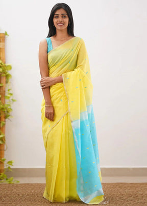 Yellow Spun Silk Saree With Blouse Piece