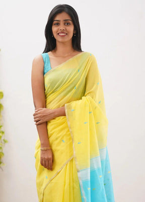Yellow Spun Silk Saree With Blouse Piece