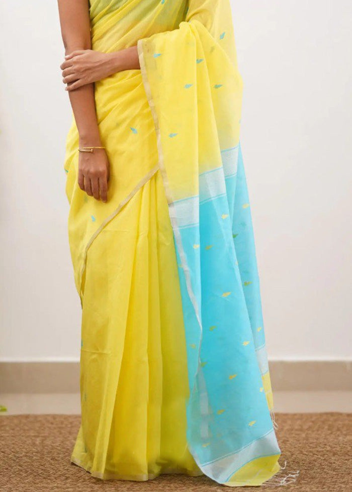 Yellow Spun Silk Saree With Blouse Piece