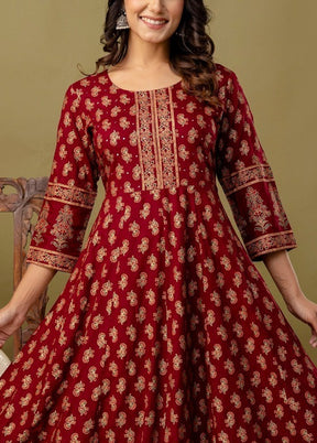 Maroon Readymade Rayon Indian Dress