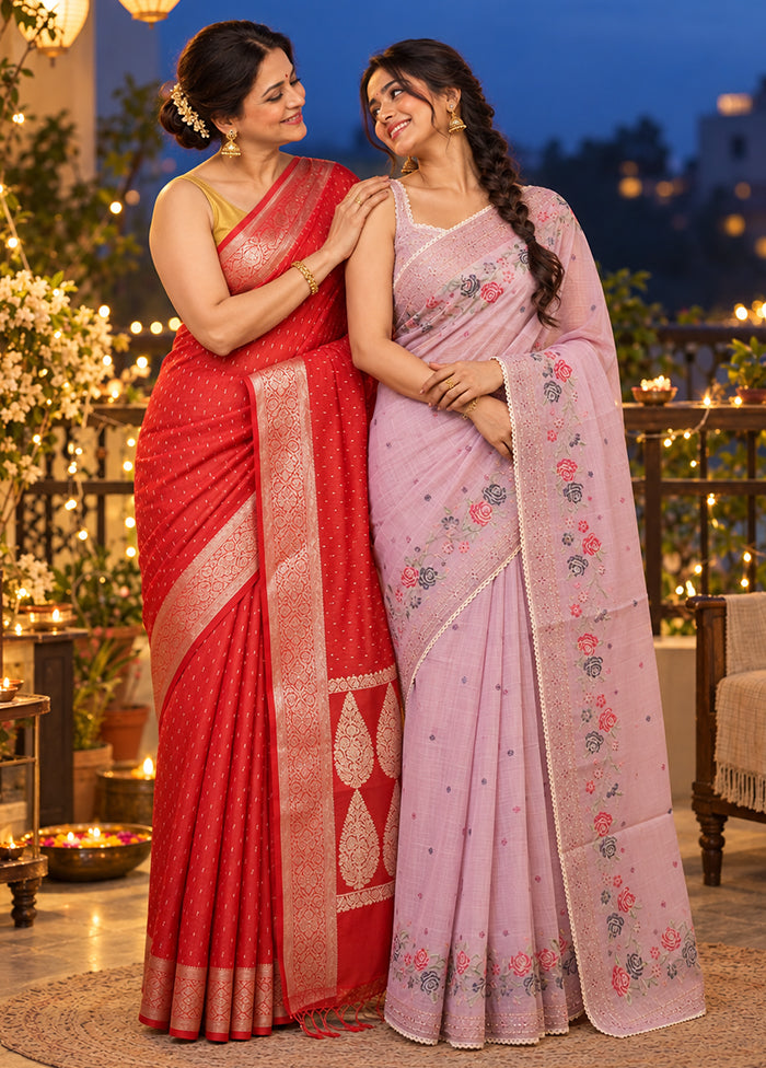 Bhalobasha Duo – Red Kora Silk & Purple Cotton Sarees
