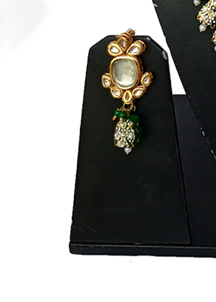 Gold Plated Kundan Jewellery Set With Green Polki - Indian Silk House Agencies