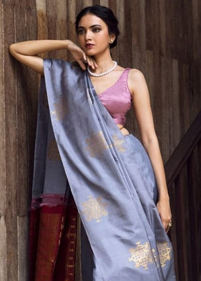 Grey Spun Silk Saree With Blouse Piece