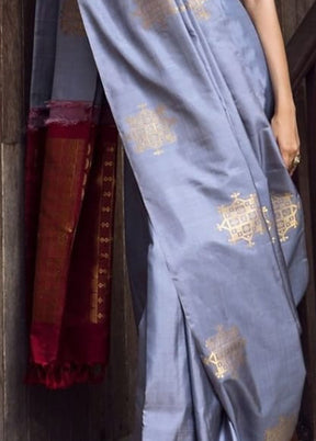 Grey Spun Silk Saree With Blouse Piece