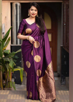Wine Spun Silk Saree With Blouse Piece