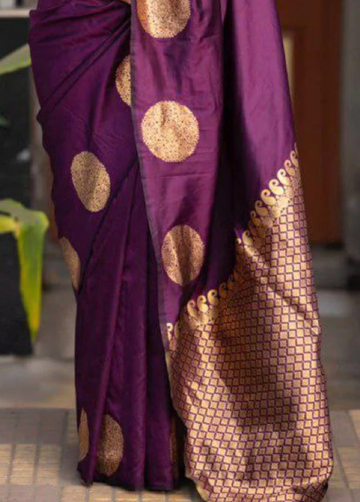 Wine Spun Silk Saree With Blouse Piece