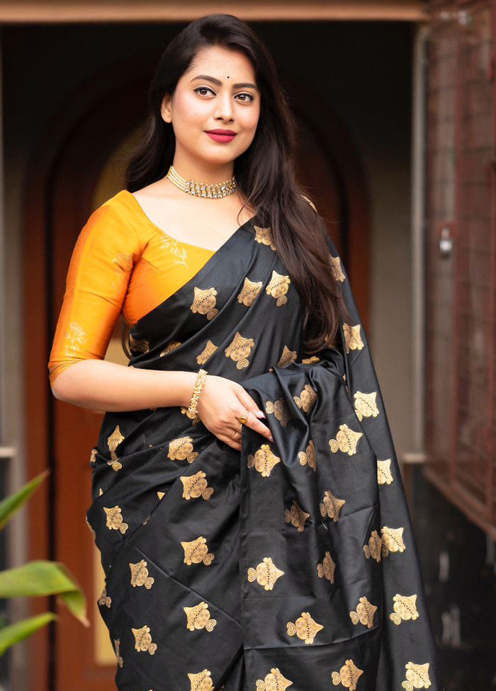 Black Spun Silk Saree With Blouse Piece