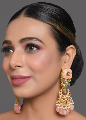 Peach Enameled Kundan Studded Earrings - Indian Silk House Agencies