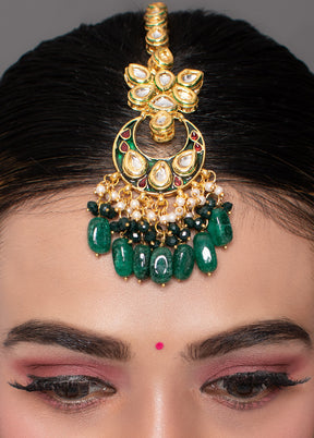 Handcrafted Kundan Emerald Beaded Mangtika - Indian Silk House Agencies