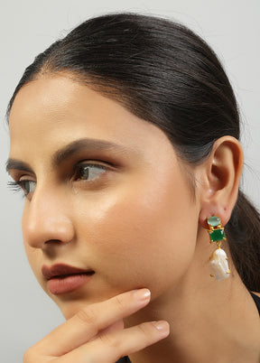 Green Baroque Pearl Monalisa Stone Earrings - Indian Silk House Agencies