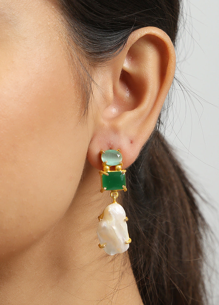 Green Baroque Pearl Monalisa Stone Earrings - Indian Silk House Agencies