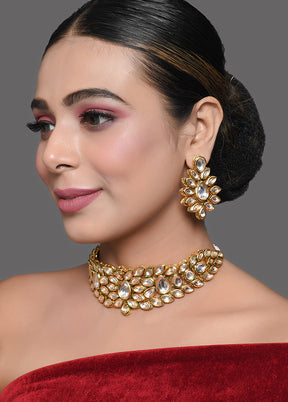 Gold Tone Kundan Necklace With Earrings - Indian Silk House Agencies