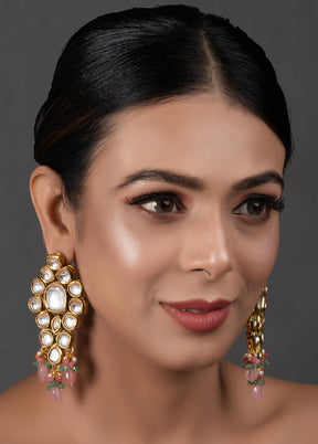 Handcrafted Pink Green Gold Tone Kundan Earrings - Indian Silk House Agencies