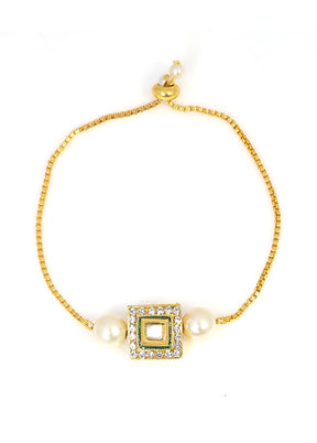 Handcrafted Kundan Studded Bracelet With Pearls - Indian Silk House Agencies