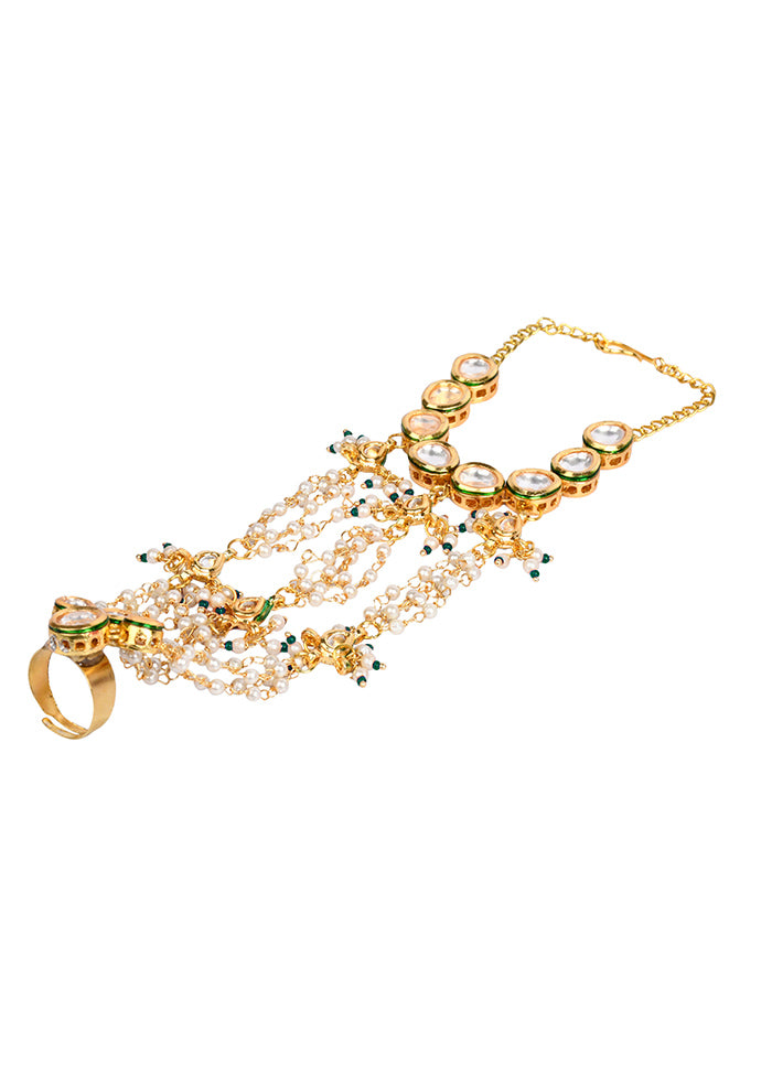 Gold Tone Kundan Haathphool With Pearls - Indian Silk House Agencies