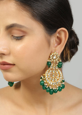Green Kundan Work Copper And Alloy Earrings - Indian Silk House Agencies