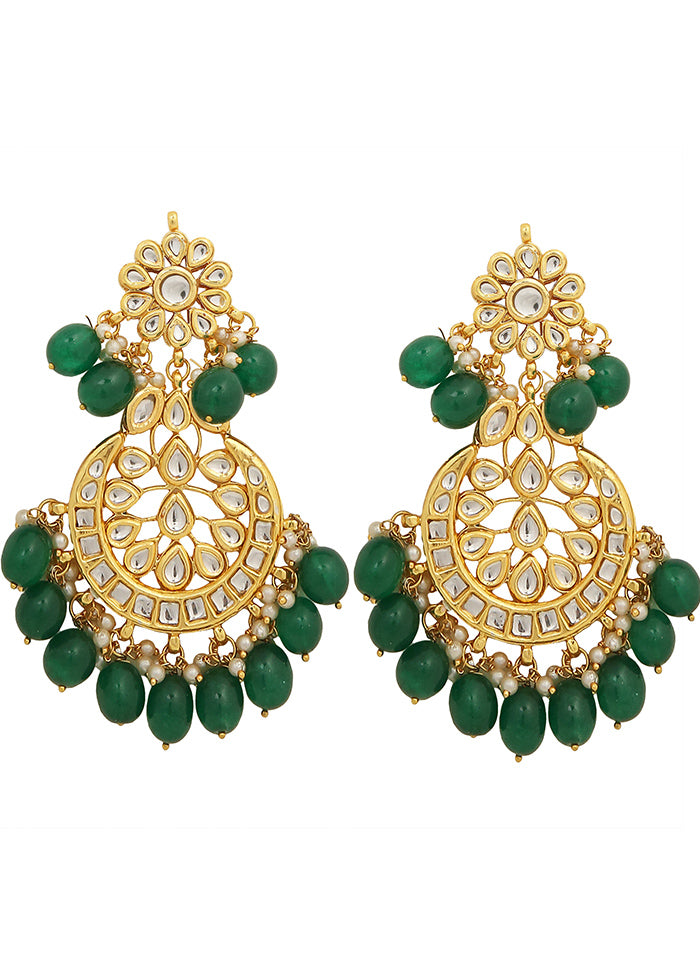Green Kundan Work Copper And Alloy Earrings - Indian Silk House Agencies