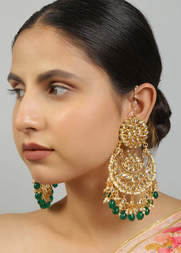 Green Kundan Work Copper And Alloy Earrings - Indian Silk House Agencies