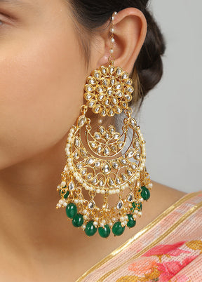 Green Kundan Work Copper And Alloy Earrings - Indian Silk House Agencies
