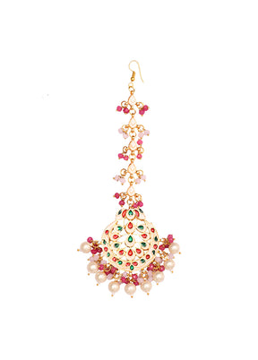 Pink Pearl Beaded Gold Tone Kundan Mangtika - Indian Silk House Agencies