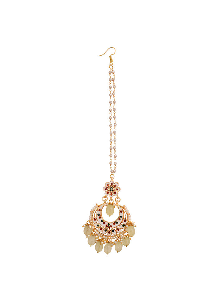 Cream Gold Toned Kundan Mangtika - Indian Silk House Agencies