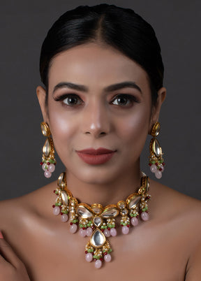 Handcrafted Kundan Pastel Beaded Necklace With Earrings - Indian Silk House Agencies