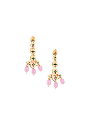 Pink Gold Tone Handcrafted Kundan Earrings - Indian Silk House Agencies