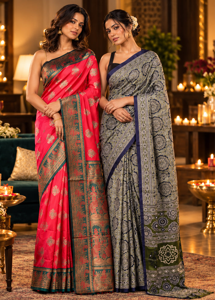 Gulaabi Shimmer Duo – Pink Baluchari & Multicolor Modal Silk Sarees