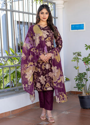 3 Pc Purple Cotton Suit Set
