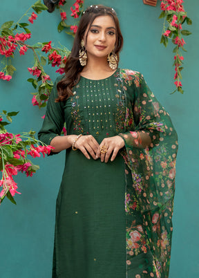 3 Pc Green Silk Suit Set