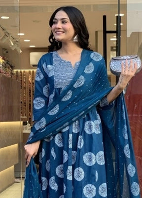 3 Pc Blue Silk Suit Set