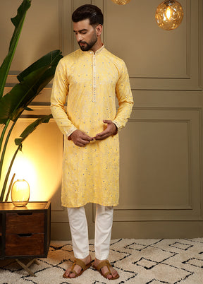 Yellow Cotton Kurta & Pajama Set
