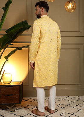 Yellow Cotton Kurta & Pajama Set