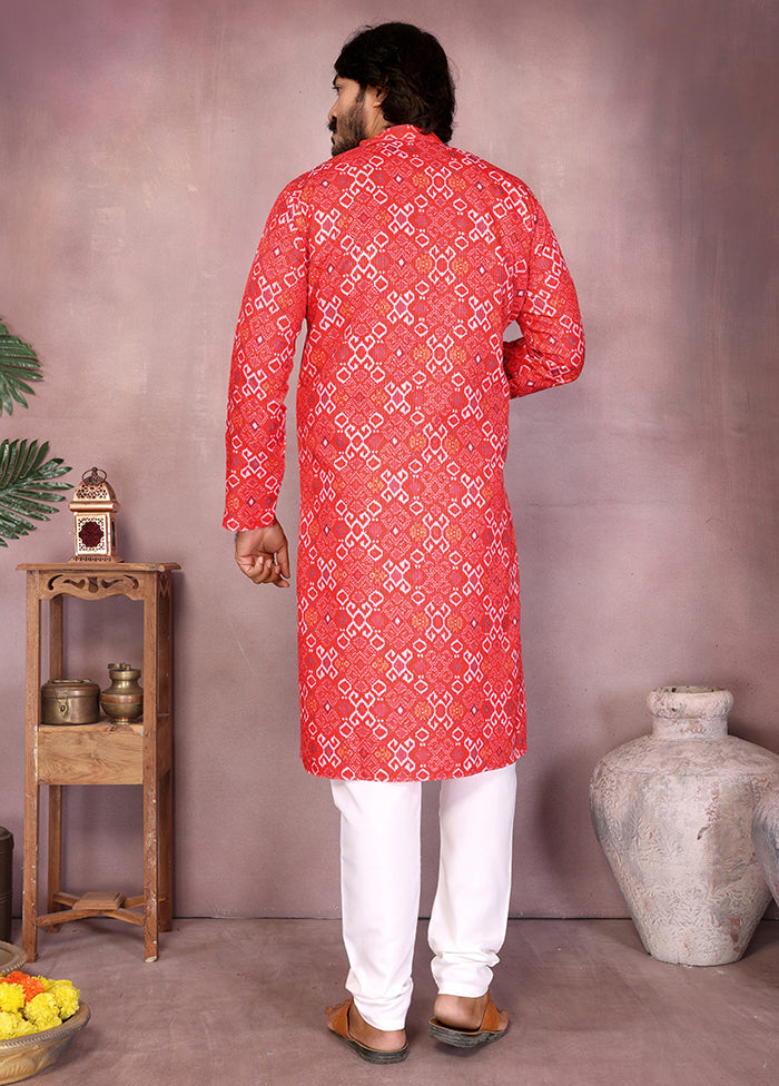 Red Cotton Kurta & Pajama Set